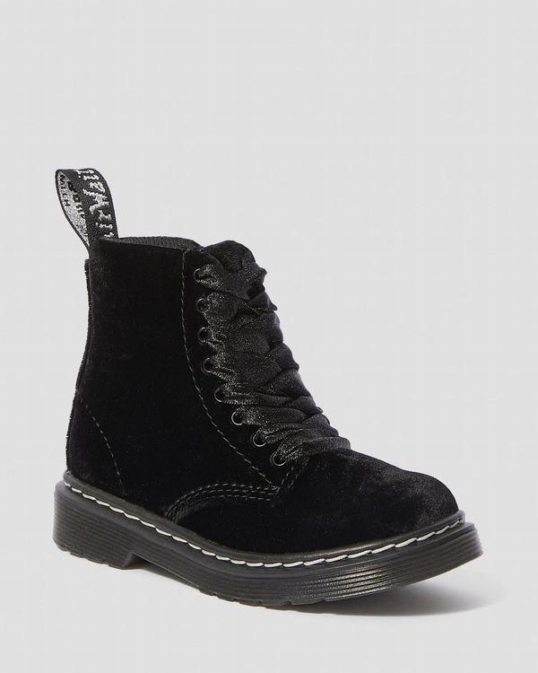 Dr Martens Dětské Kotníkové Boty Toddler 1460 Velvet Černé, CZ-478503